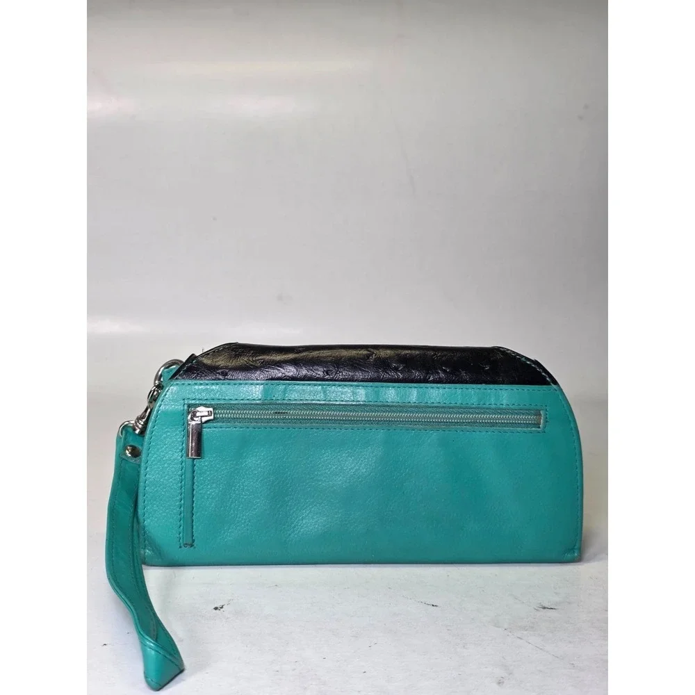 Rogue Women's Wallet Black Teal Leather RFID Shielded Small Wristlet Clutch Zip